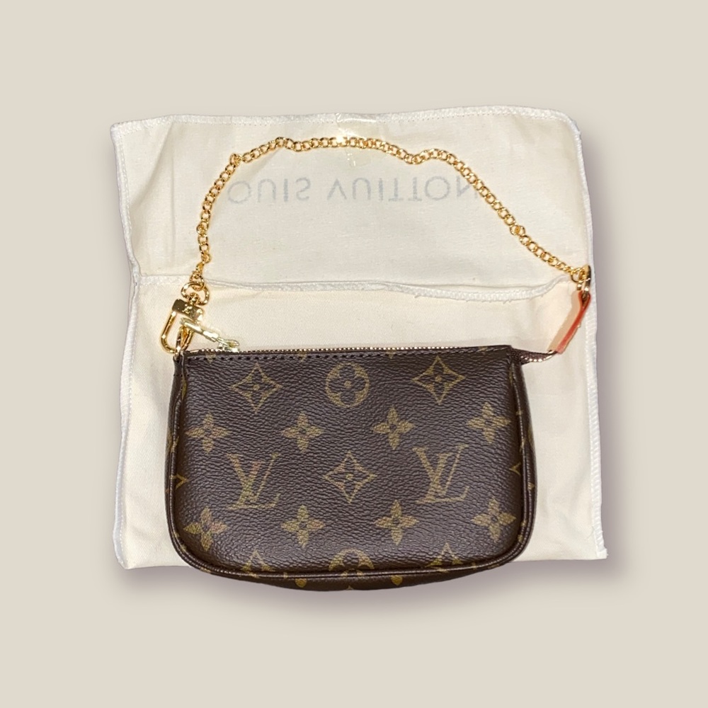 Brown Pochette Gold Chain Bag